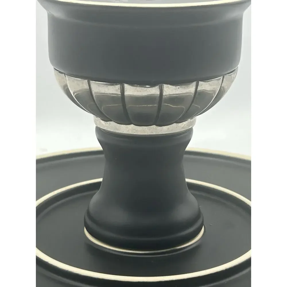 Mud Pie Cake Plate. Black With A Silver Base. Stoneware.